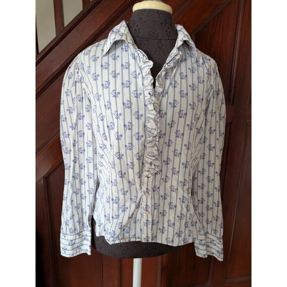 Tommy Hilfiger Womens L/XL Floral Striped Button-Up Shirt - Picture 1 of 9